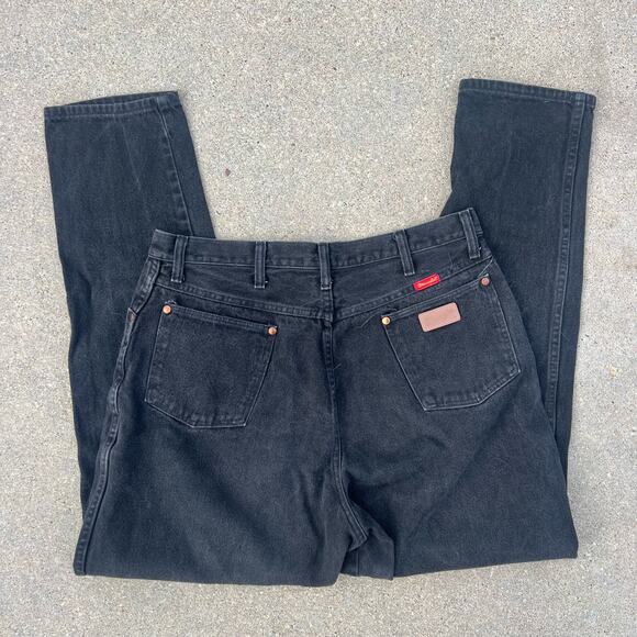 Vintage 90s Wrangler Black Cowgirl Wedgie Patch Pocket Jeans 12MWZWK 17/18x32 - Picture 4 of 5
